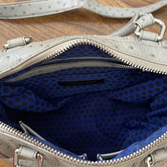 Rebecca Minkoff Leather Ostrich Embossed Grey Handbag with Shoulder Strap - Picture 9 of 16